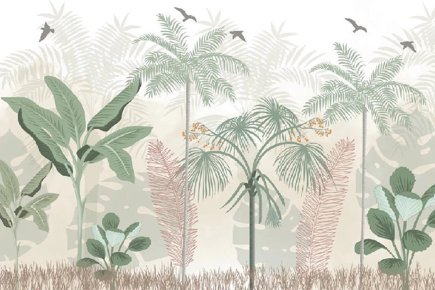 Pastel jungle bathroom wallpaper