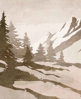 Vintage sepia-toned fir and mountain wallpaper