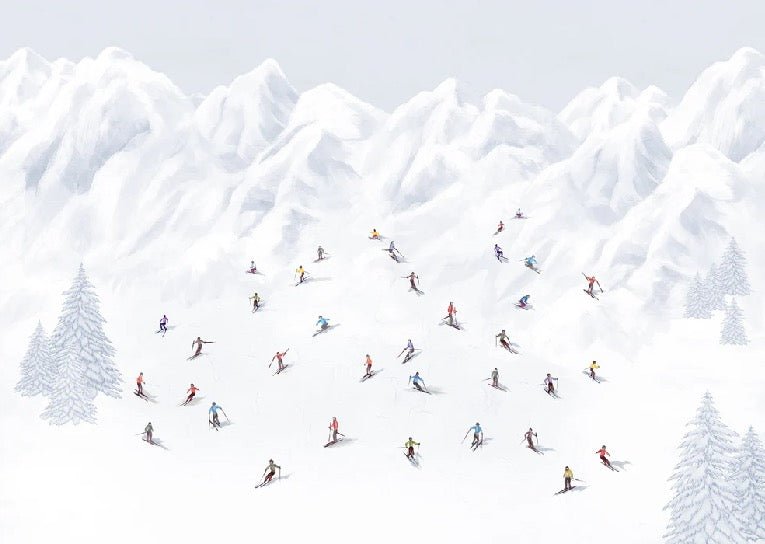 Colorful skiers mountain wallpaper