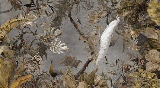 Imperial white peacock panoramic wallpaper