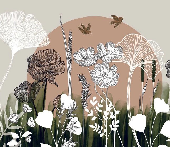 Floral illustration toilet wallpaper