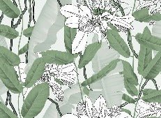 Green foliage wallpaper with flowers, NB