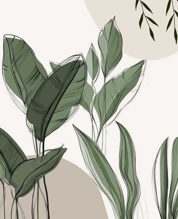 Graphic plant panorama wallpaper taupe