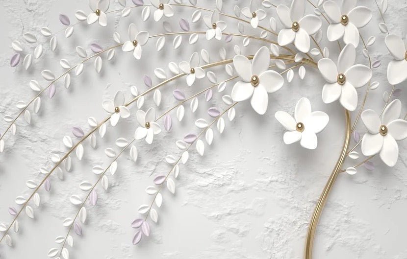 3D panoramic trompe l'oeil flowering tree wallpaper