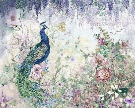 Peacock Blue Floral Panoramic Wallpaper