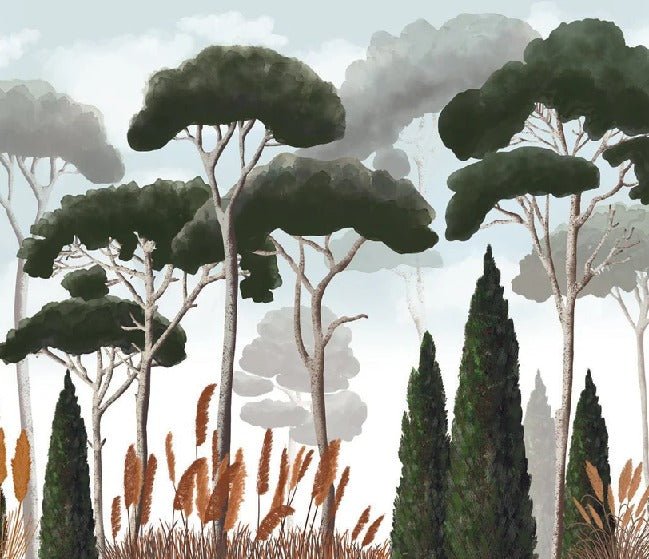 Custom wallpaper cypress pine and pampas grass