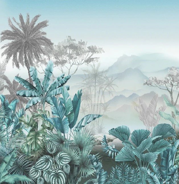 Trendy tropical blue wallpaper