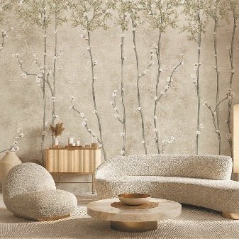 Panoramic wallpaper branches japandi