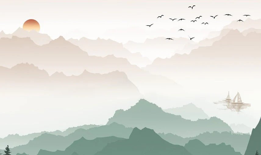 Mountain in mist wallpaper terracotta