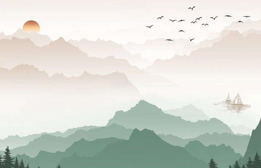 Mountain in mist wallpaper terracotta