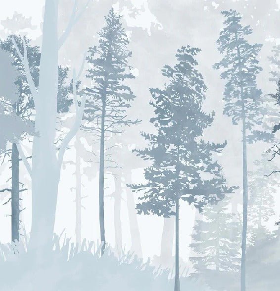 Scandinavian blue forest panoramic wallpaper