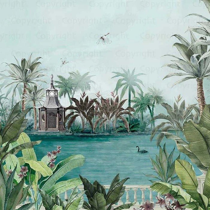 Panoramic nature fengshui lake wallpaper