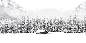 Panoramic mountain chalet wallpaper