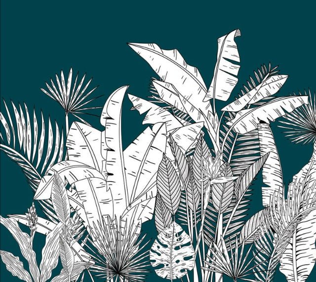 Panoramic botanic leaf green wallpaper