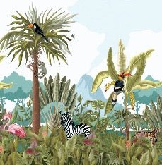 Children's panoramic jungle wallpaper