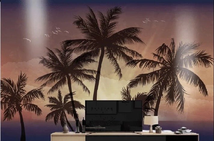 Papier peint coucher de soleil palmier, XXL, tendance