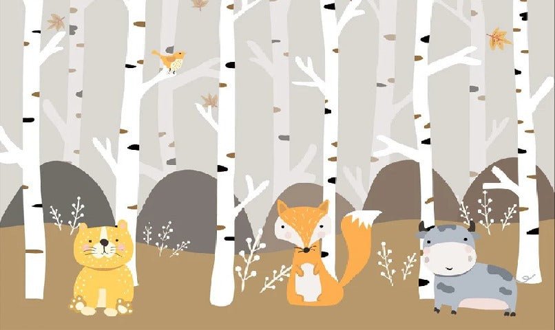 Wallpaper baby room animals in the forest