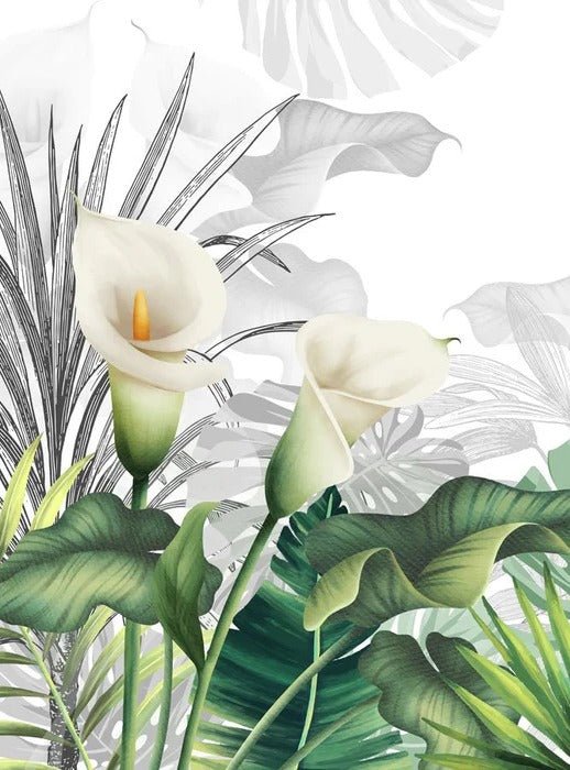 White lily nature bathroom wallpaper