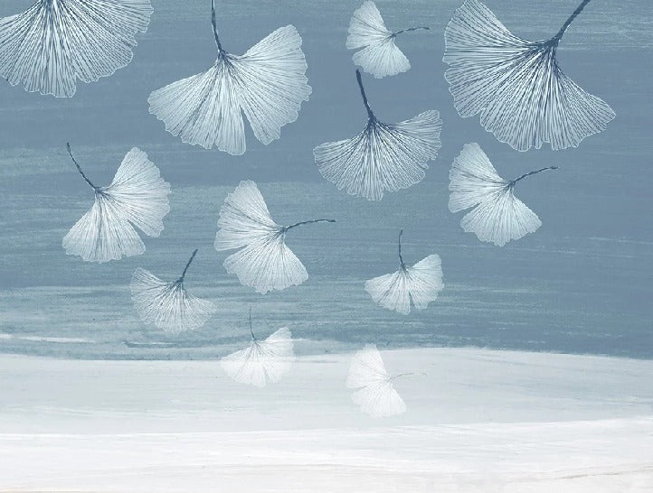 Panoramic wallpaper japandi blue gingko