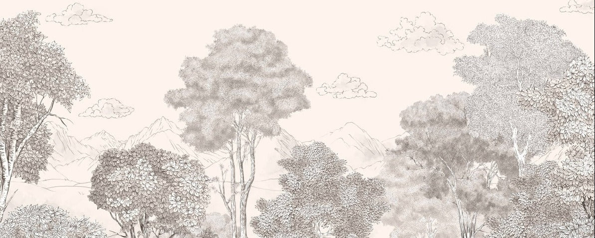 Beige panoramic Forests and Mountains wallpaper