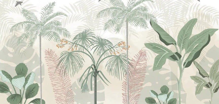 Panoramic pastel jungle wallpaper