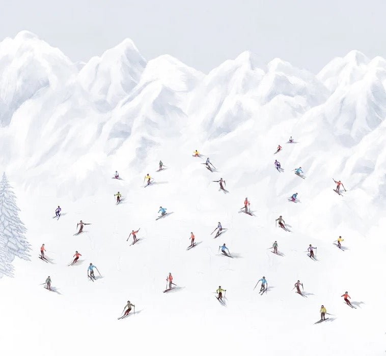 Colorful skiers mountain wallpaper