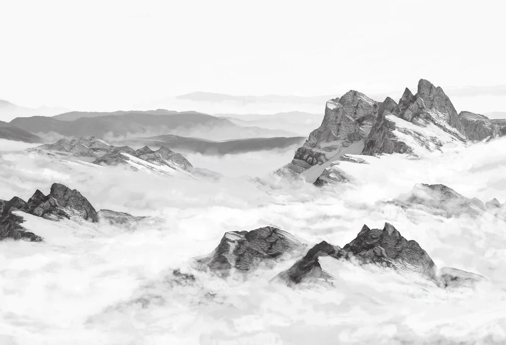 Black and white panoramic mountain wallpaper
