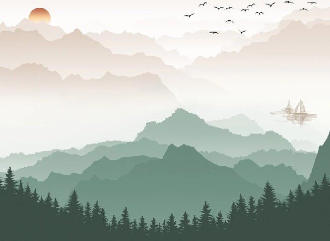 Mountain in mist wallpaper terracotta