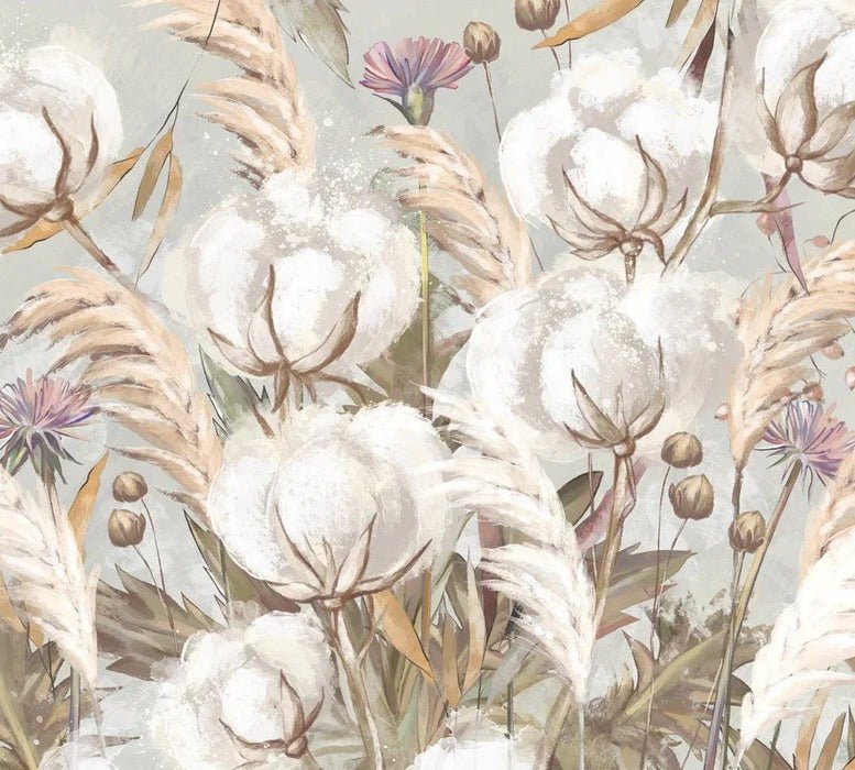 Panoramic cotton flower wallpaper