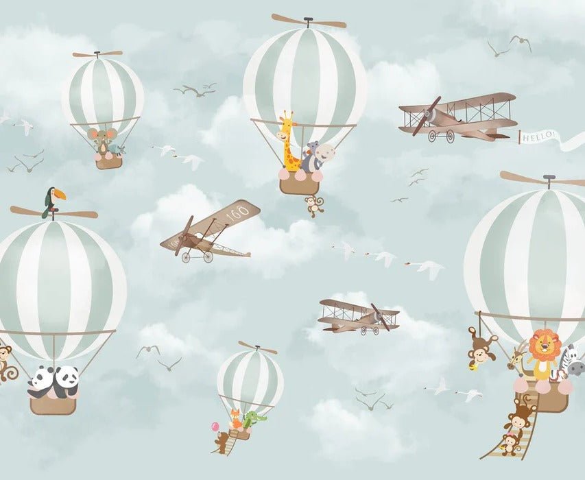 Animals in a hot-air balloon wallpaper