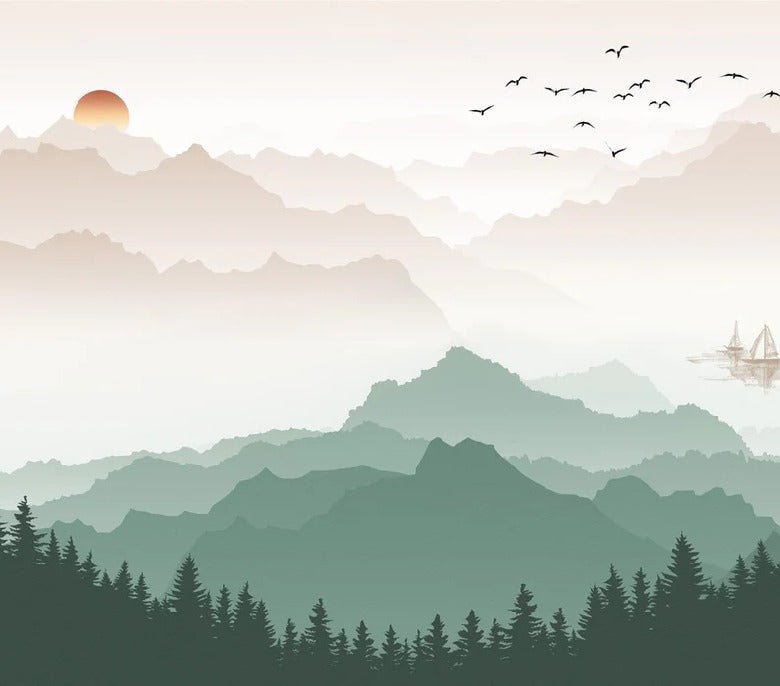 Terracotta mist mountain wallpaper