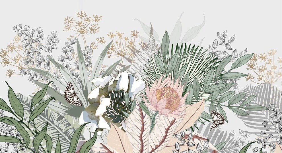 Panoramic floral botanic wallpaper