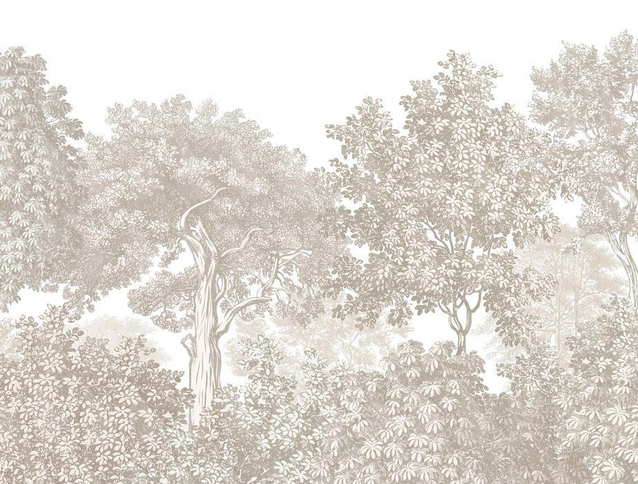 Landscape wallpaper forest engraving beige
