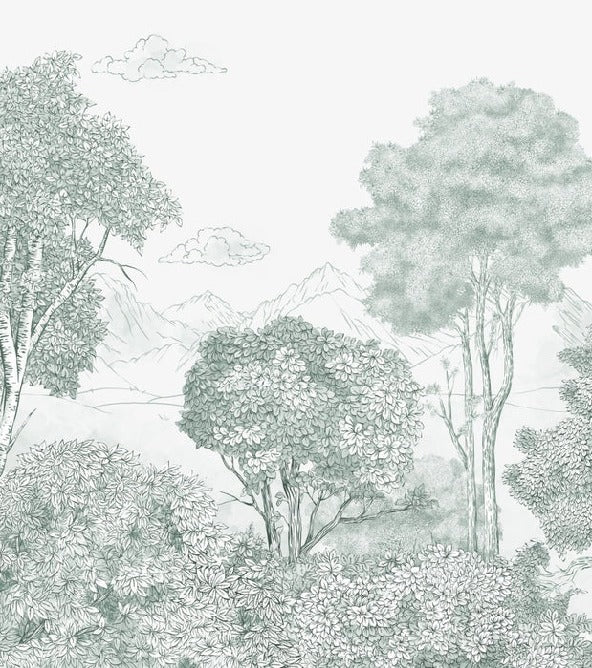 Panoramic wallpaper Forests and Mountains green