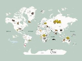 Wallpaper World Map in French for Children, Green