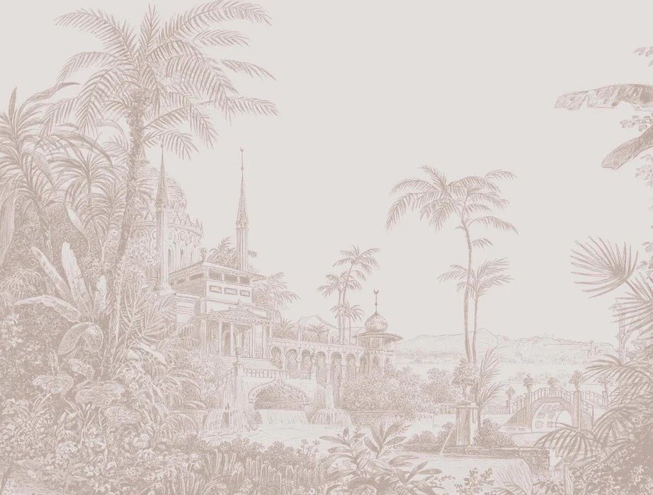 Monochrome temple jungle wallpaper