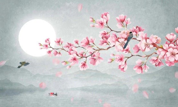 Poetic cherry blossom floral wallpaper