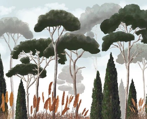 Papier peint sur mesure cyprès pins et herbes de la pampa, XXL, tendance