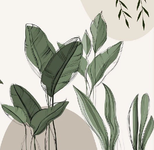 Graphic plant panorama wallpaper taupe