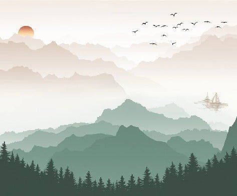 Mountain in mist wallpaper terracotta