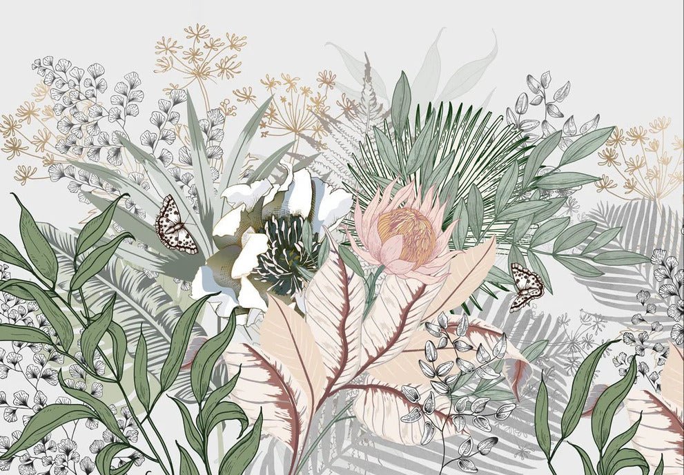 Panoramic floral botanic wallpaper