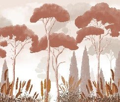 Terracotta cypress, pine and pampas grass wallpaper