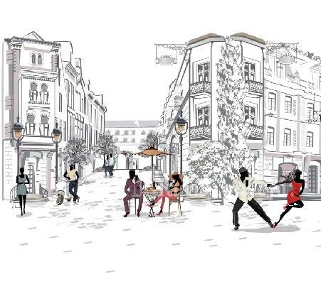 Panoramic wallpaper Parisian stroll