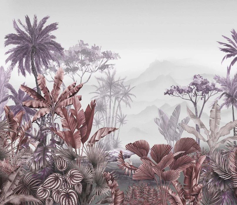 Trendy tropical purple toilet wallpaper