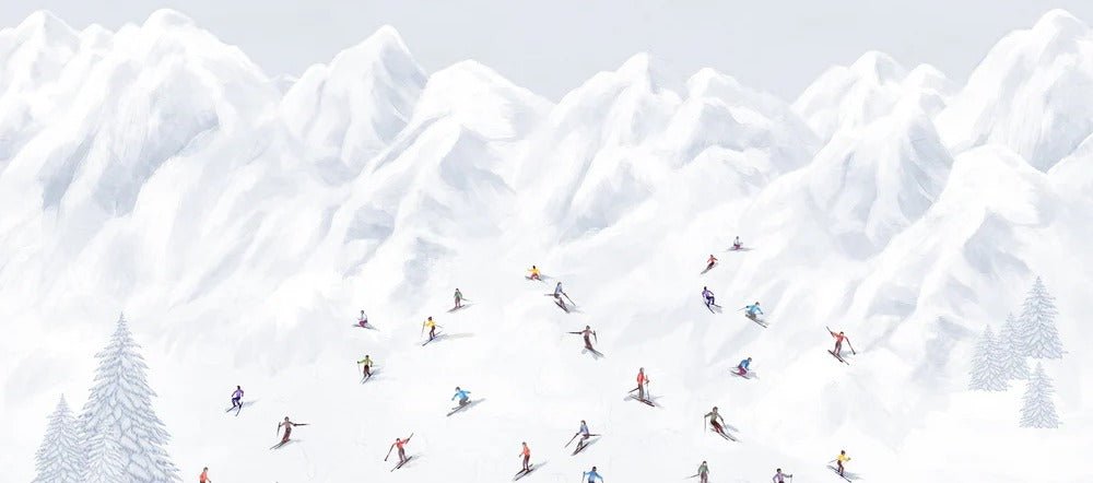 Papier peint montagne skieurs colorés, XXL, tendance
