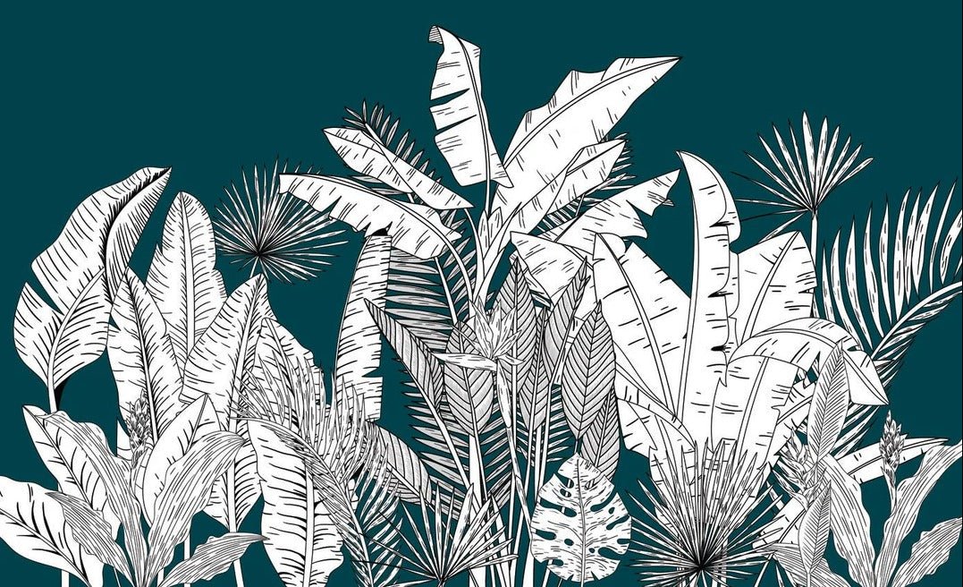 Panoramic botanic leaf green wallpaper