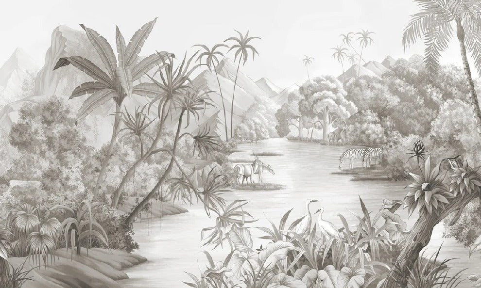 Picturesque jungle panoramic wallpaper