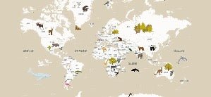 Children's French world map wallpaper beige