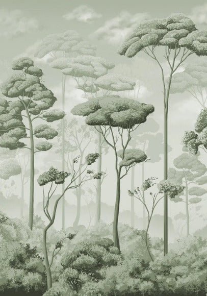 Panoramic pinewood voluptuous green wallpaper