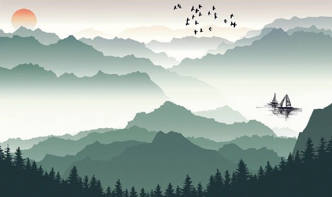 Mountain and sail on lake wallpaper